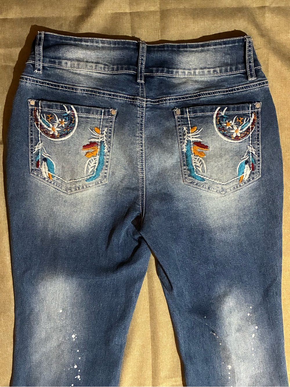 Flamingals Mid-rise Bootcut Embroidered Paint Splatter Denim Jeans Embellished L - Picture 10 of 13